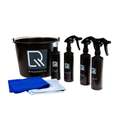 Ritzy Bundel compleet Blauw: Emmer, wax shampoo, velgenreiniger, insectenreiniger, glasreiniger, microvezeldoek & glasdoek